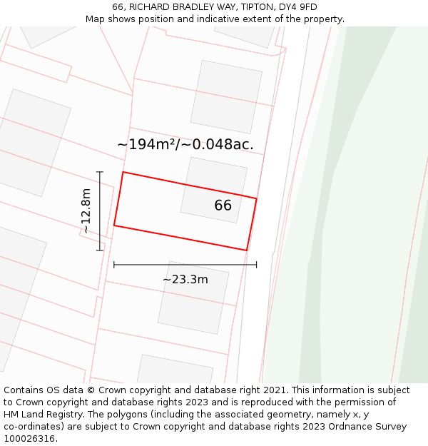 66, RICHARD BRADLEY WAY, TIPTON, DY4 9FD: Plot and title map