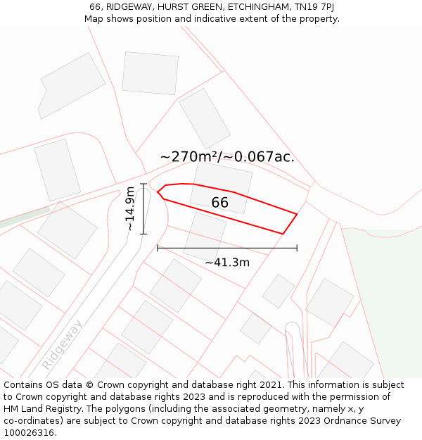 66, RIDGEWAY, HURST GREEN, ETCHINGHAM, TN19 7PJ: Plot and title map