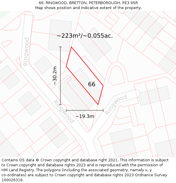 66, RINGWOOD, BRETTON, PETERBOROUGH, PE3 9SR: Plot and title map