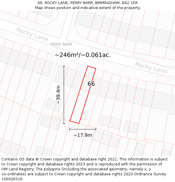 66, ROCKY LANE, PERRY BARR, BIRMINGHAM, B42 1PA: Plot and title map