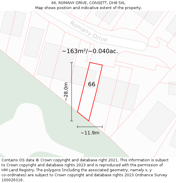 66, ROMANY DRIVE, CONSETT, DH8 5XL: Plot and title map