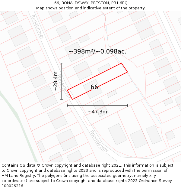 66, RONALDSWAY, PRESTON, PR1 6EQ: Plot and title map