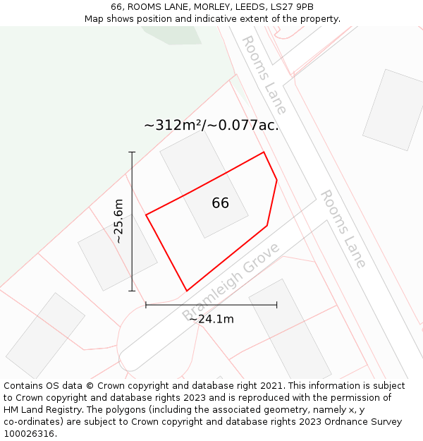 66, ROOMS LANE, MORLEY, LEEDS, LS27 9PB: Plot and title map