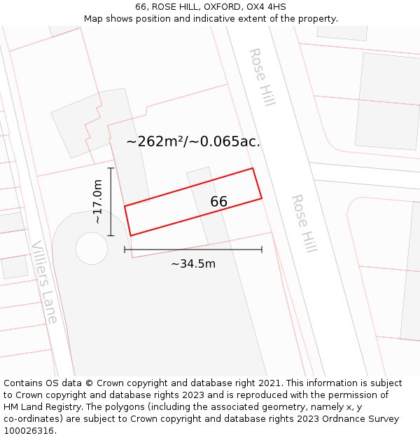 66, ROSE HILL, OXFORD, OX4 4HS: Plot and title map