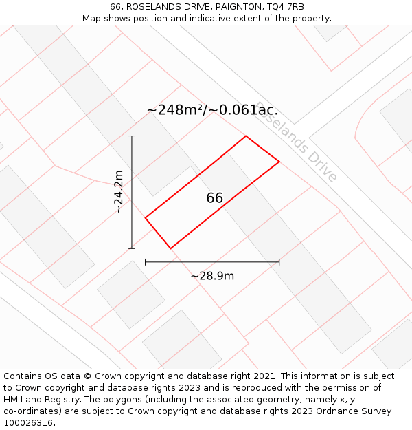 66, ROSELANDS DRIVE, PAIGNTON, TQ4 7RB: Plot and title map