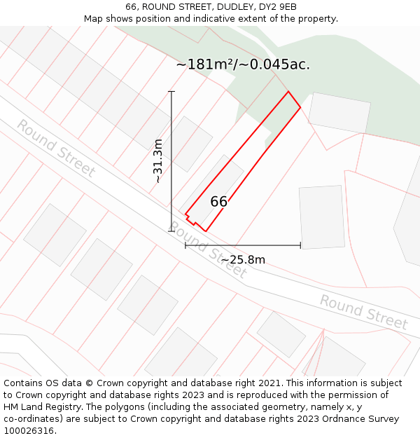 66, ROUND STREET, DUDLEY, DY2 9EB: Plot and title map