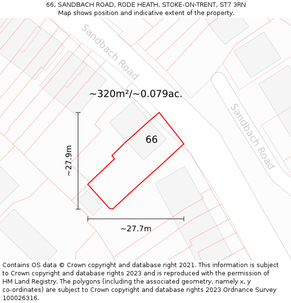 66, SANDBACH ROAD, RODE HEATH, STOKE-ON-TRENT, ST7 3RN: Plot and title map