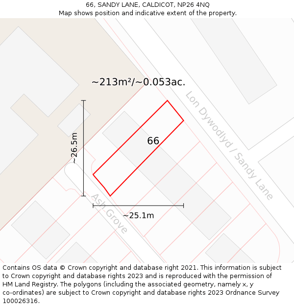 66, SANDY LANE, CALDICOT, NP26 4NQ: Plot and title map