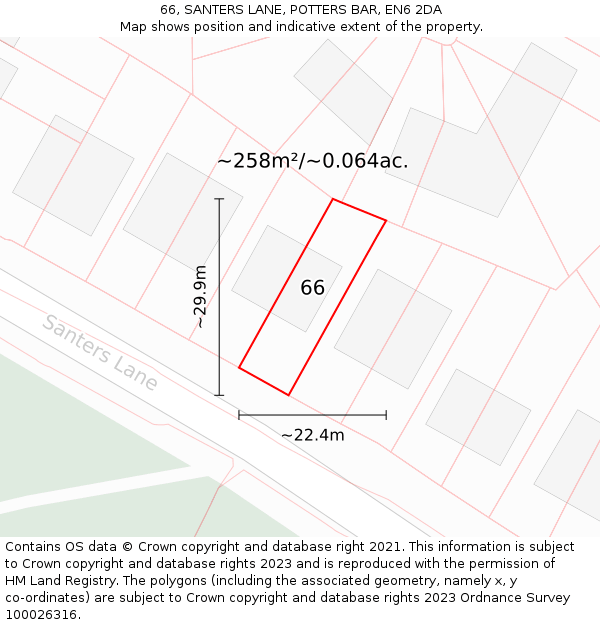 66, SANTERS LANE, POTTERS BAR, EN6 2DA: Plot and title map