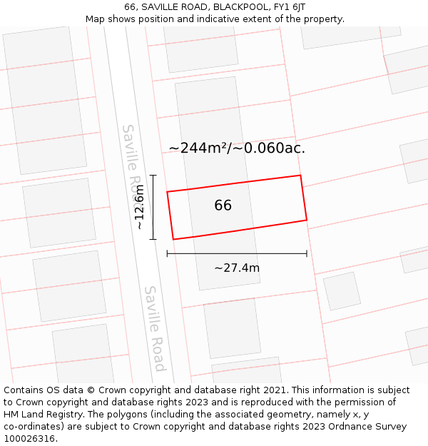 66, SAVILLE ROAD, BLACKPOOL, FY1 6JT: Plot and title map