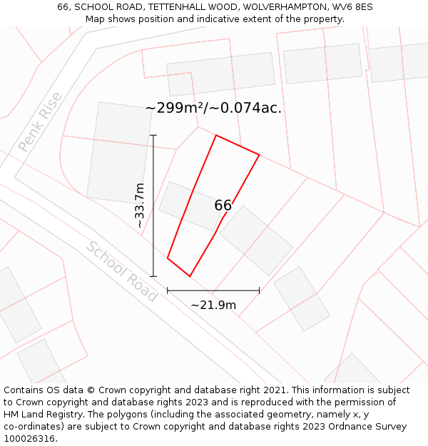 66, SCHOOL ROAD, TETTENHALL WOOD, WOLVERHAMPTON, WV6 8ES: Plot and title map