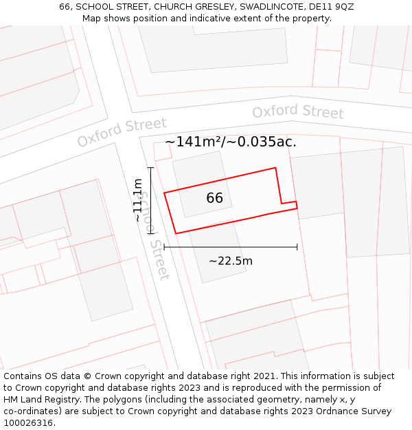 66, SCHOOL STREET, CHURCH GRESLEY, SWADLINCOTE, DE11 9QZ: Plot and title map