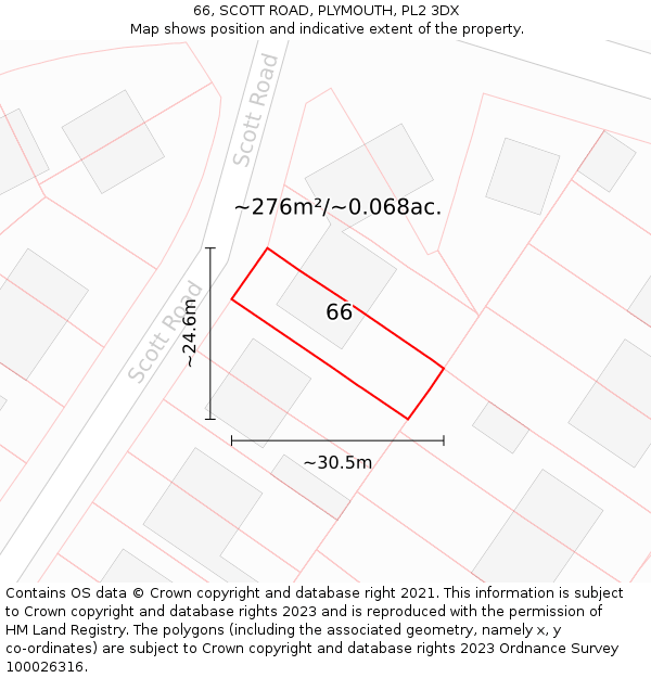 66, SCOTT ROAD, PLYMOUTH, PL2 3DX: Plot and title map