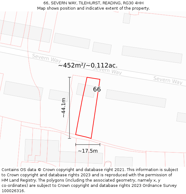 66, SEVERN WAY, TILEHURST, READING, RG30 4HH: Plot and title map