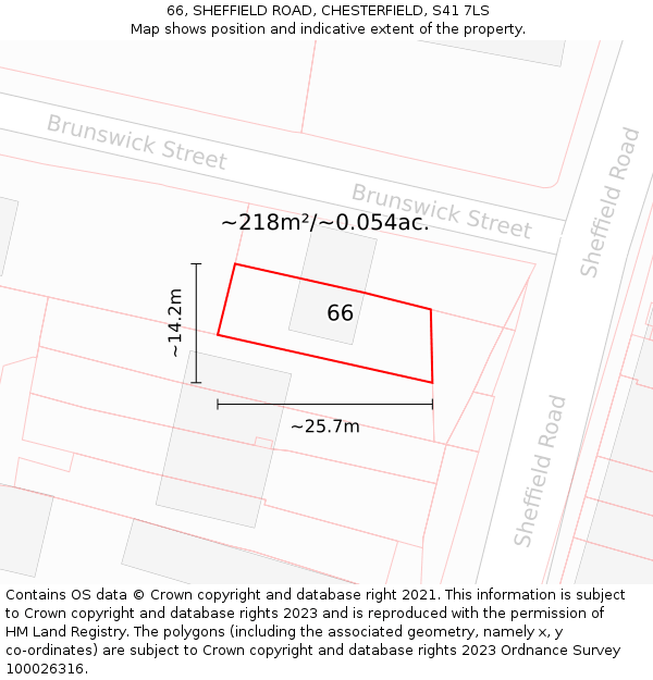 66, SHEFFIELD ROAD, CHESTERFIELD, S41 7LS: Plot and title map