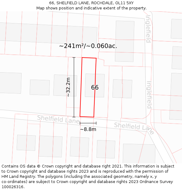 66, SHELFIELD LANE, ROCHDALE, OL11 5XY: Plot and title map