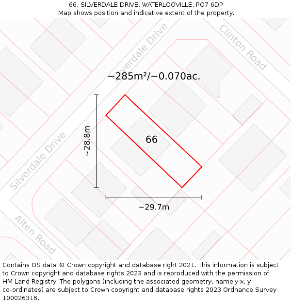 66, SILVERDALE DRIVE, WATERLOOVILLE, PO7 6DP: Plot and title map