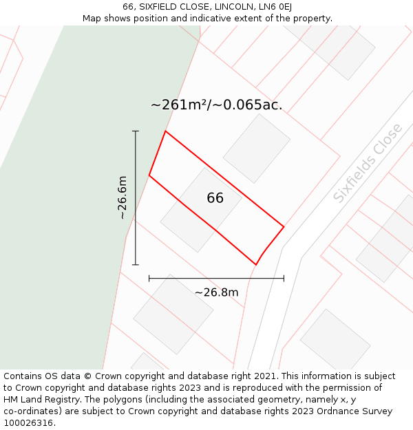 66, SIXFIELD CLOSE, LINCOLN, LN6 0EJ: Plot and title map