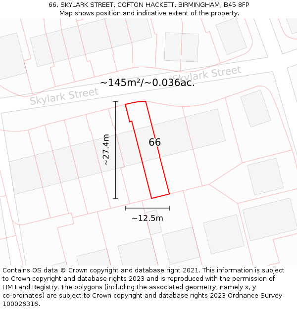 66, SKYLARK STREET, COFTON HACKETT, BIRMINGHAM, B45 8FP: Plot and title map