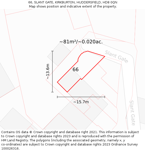 66, SLANT GATE, KIRKBURTON, HUDDERSFIELD, HD8 0QN: Plot and title map