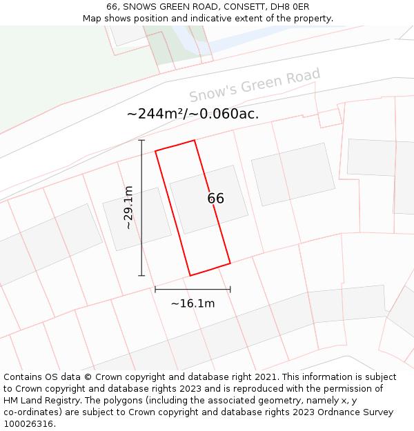 66, SNOWS GREEN ROAD, CONSETT, DH8 0ER: Plot and title map