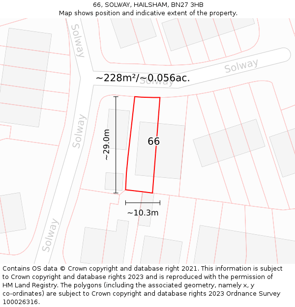 66, SOLWAY, HAILSHAM, BN27 3HB: Plot and title map