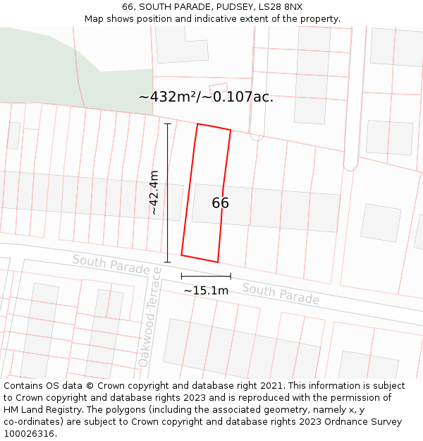 66, SOUTH PARADE, PUDSEY, LS28 8NX: Plot and title map