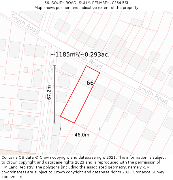 66, SOUTH ROAD, SULLY, PENARTH, CF64 5SL: Plot and title map