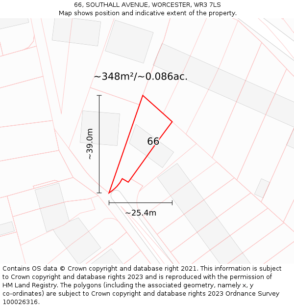 66, SOUTHALL AVENUE, WORCESTER, WR3 7LS: Plot and title map