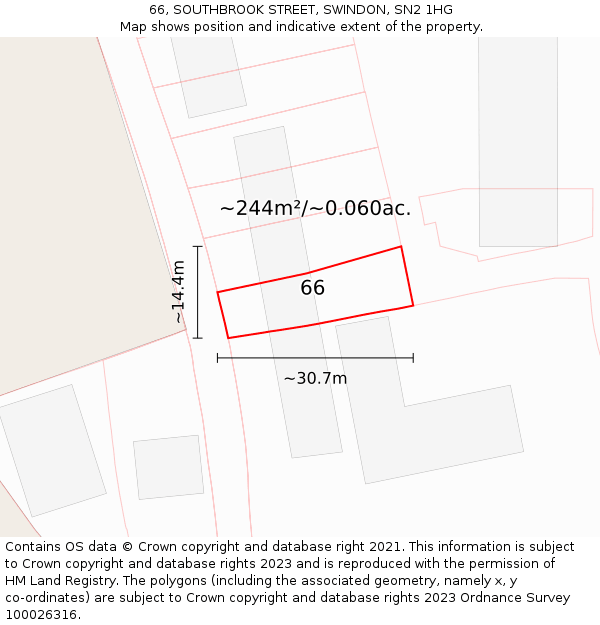 66, SOUTHBROOK STREET, SWINDON, SN2 1HG: Plot and title map