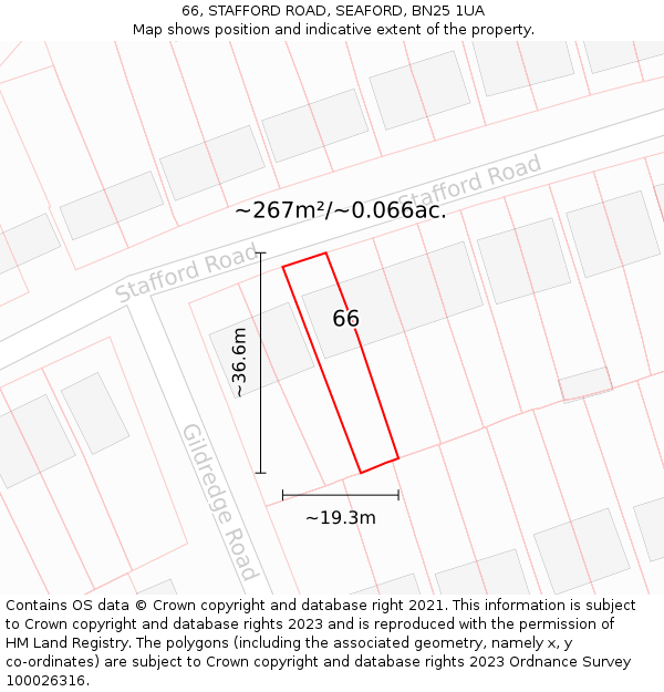 66, STAFFORD ROAD, SEAFORD, BN25 1UA: Plot and title map