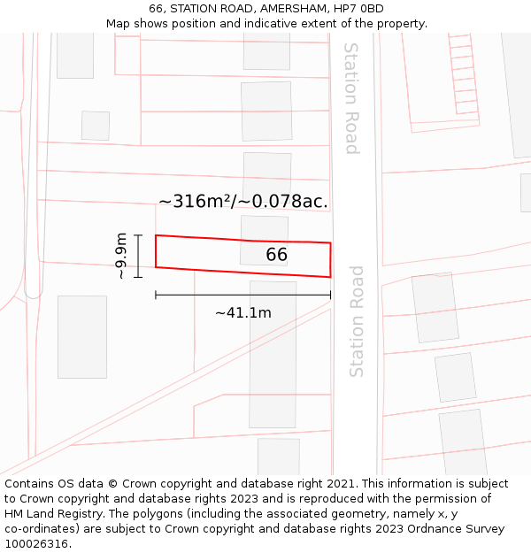 66, STATION ROAD, AMERSHAM, HP7 0BD: Plot and title map