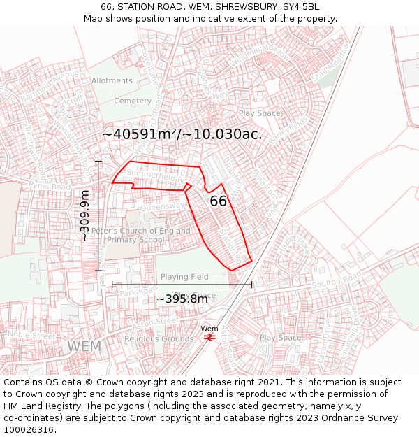 66, STATION ROAD, WEM, SHREWSBURY, SY4 5BL: Plot and title map