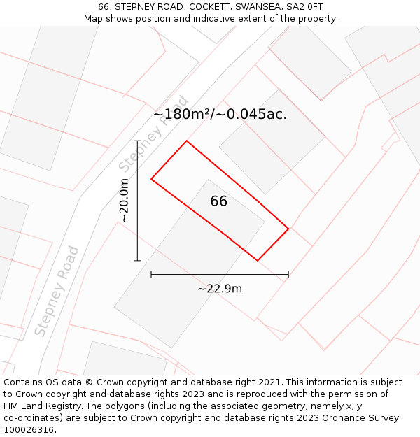 66, STEPNEY ROAD, COCKETT, SWANSEA, SA2 0FT: Plot and title map