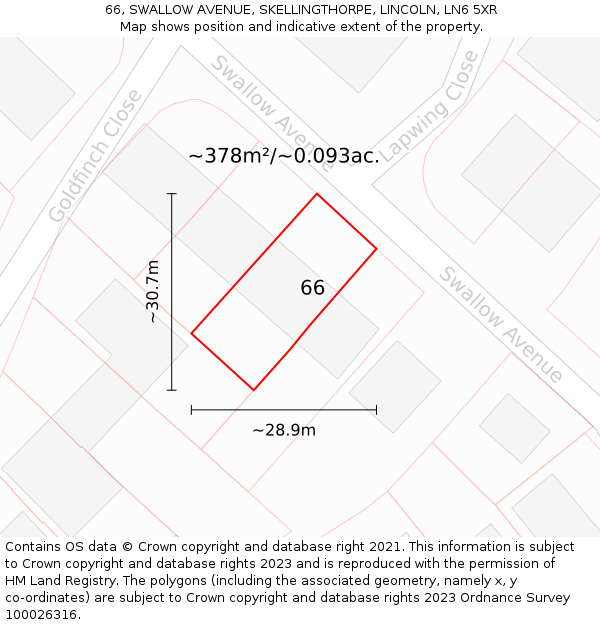 66, SWALLOW AVENUE, SKELLINGTHORPE, LINCOLN, LN6 5XR: Plot and title map