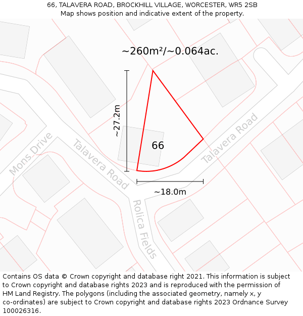 66, TALAVERA ROAD, BROCKHILL VILLAGE, WORCESTER, WR5 2SB: Plot and title map