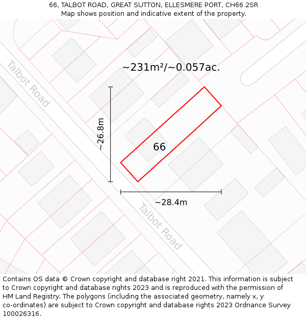 66, TALBOT ROAD, GREAT SUTTON, ELLESMERE PORT, CH66 2SR: Plot and title map