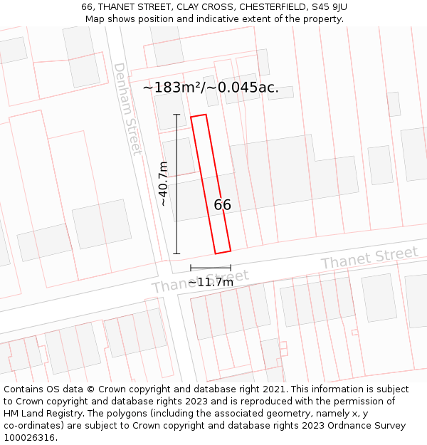 66, THANET STREET, CLAY CROSS, CHESTERFIELD, S45 9JU: Plot and title map