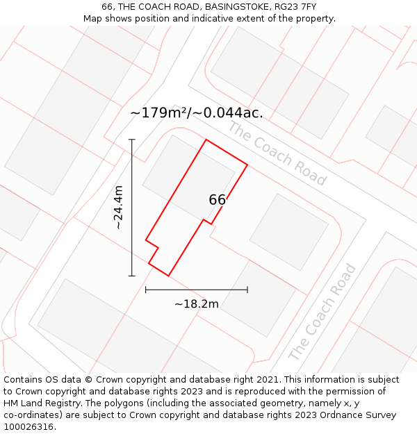 66, THE COACH ROAD, BASINGSTOKE, RG23 7FY: Plot and title map