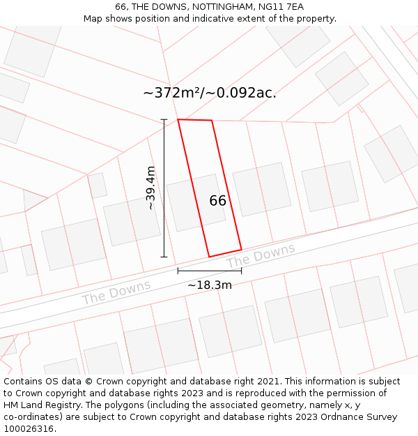 66, THE DOWNS, NOTTINGHAM, NG11 7EA: Plot and title map