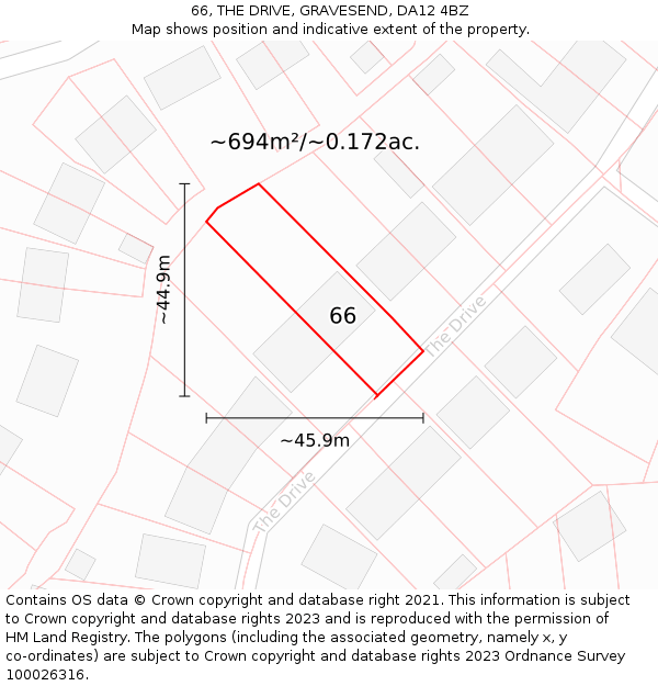 66, THE DRIVE, GRAVESEND, DA12 4BZ: Plot and title map