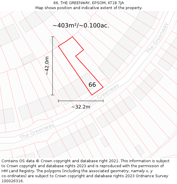 66, THE GREENWAY, EPSOM, KT18 7JA: Plot and title map