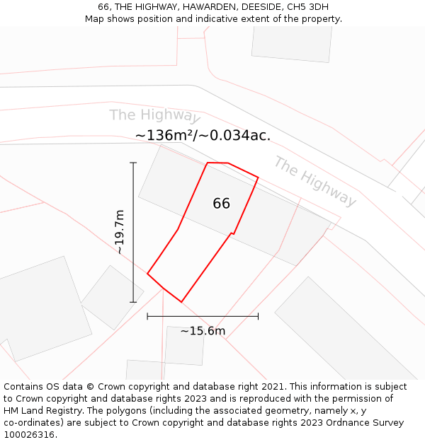 66, THE HIGHWAY, HAWARDEN, DEESIDE, CH5 3DH: Plot and title map