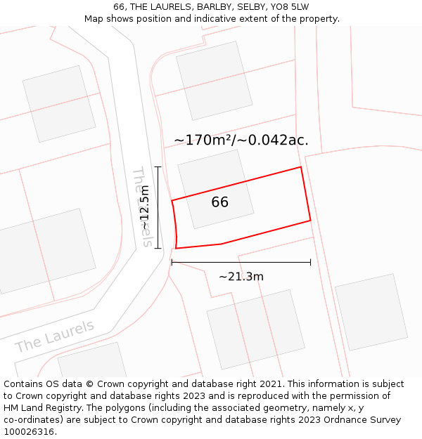 66, THE LAURELS, BARLBY, SELBY, YO8 5LW: Plot and title map