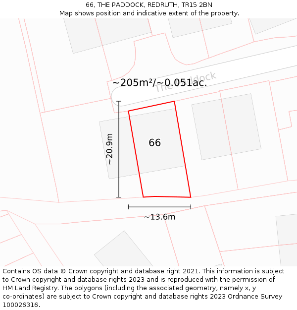 66, THE PADDOCK, REDRUTH, TR15 2BN: Plot and title map