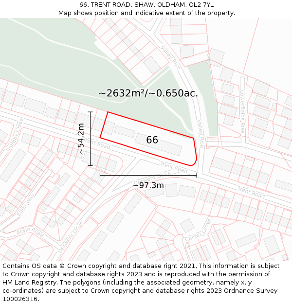 66, TRENT ROAD, SHAW, OLDHAM, OL2 7YL: Plot and title map