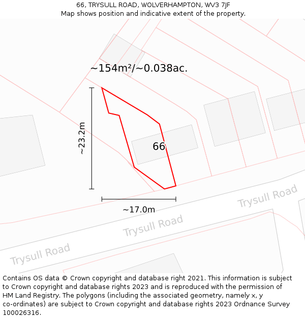 66, TRYSULL ROAD, WOLVERHAMPTON, WV3 7JF: Plot and title map