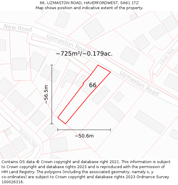 66, UZMASTON ROAD, HAVERFORDWEST, SA61 1TZ: Plot and title map