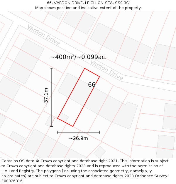 66, VARDON DRIVE, LEIGH-ON-SEA, SS9 3SJ: Plot and title map