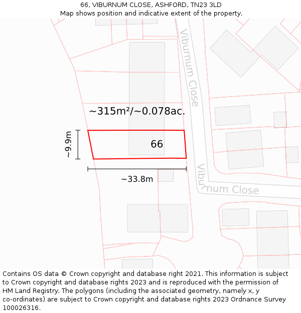 66, VIBURNUM CLOSE, ASHFORD, TN23 3LD: Plot and title map